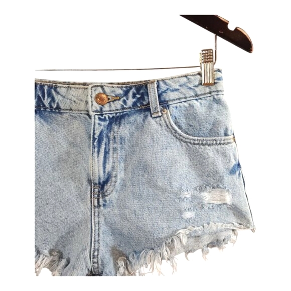 Zara Distressed High Rise Rigid Denim Cutoff Shorts Festival Summer Women's 2 - Picture 3 of 6